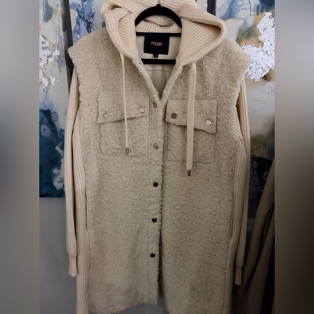 Maje Knit Panelled Teddy Vest Sweater Jacket - Picture 6 of 9